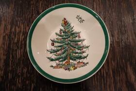 S3324-r Spode Christmas Tree Fruit Bowl 5.25 Inch Green Rim England S3324 R Sauce Dessert