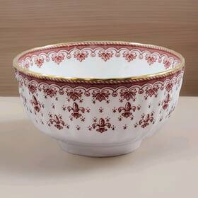 Y7481-c Spode Red Fleur De Lys Cranberry Bowl Fine China Fruit/dessert Vtg