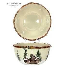 11sv1013 St. Nicholas Square Snow Valley 10.5 Inch Serving 2.5 Quart Bowl Cabin Pine Christmas