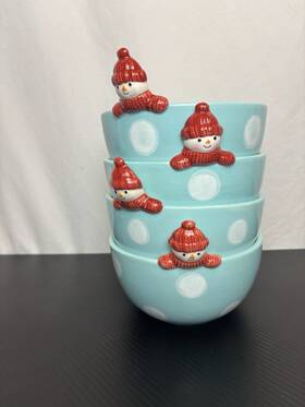 St. Nicholas Square 400994190211 4 North Pole 6 Inch Bowl Hand Painted Snowman Ceramic 3 New Rare