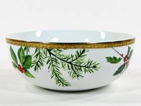 Dh1008a St. Nicholas Square Holiday Laurel 20oz Soup 6 Inch Bowl Holly Berry Pine Cone Gold