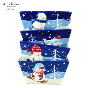 Ls1006 St. Nicholas Square Let It Snow 12oz Dessert Snack 4 Inch Bowl Set 4pc Snowman