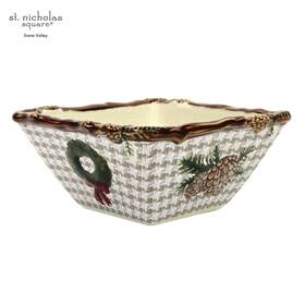 Sv1003 St. Nicholas Square Snow Valley 20oz Soup Cereal 6 Inch Bowl Houndstooth Wreath