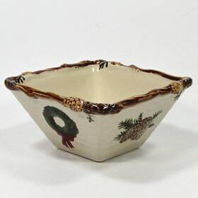 Sv1004 St. Nicholas Square Snow Valley 8oz Dessert Snack 4.5 Inch Bowl Wreath Pine Cone