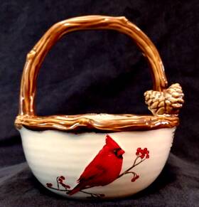 Sv1102 St. Nicholas Square Snow Valley Cardinal Handled Basket Centerpiece Bowl