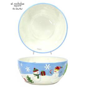Tl1314 St. Nicholas Square Oh What Fun 4 Quart Large Serving 10.25 Inch Bowl Snowman Blue White