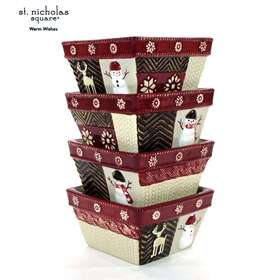 Ww1103 St. Nicholas Square Warm Wishes 12oz Dessert Dip 4 Inch Bowl Set Snowman Red Brown