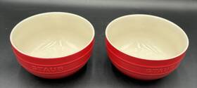 32jf33 Staub Bowl Soup Salad Cereal Cherry Red 2 Ceramic Stoneware Universal 6.5 Inch Guc