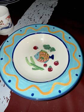 Ca059 Studio Nova Ocean Collage Dinnerware Bowls Set Of 7 Fish Pattern