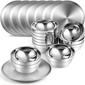 Sunnyray-56990 Sunnyray Stainless Steel Plates And Bowls Metal Camping Reusable 13oz Sna