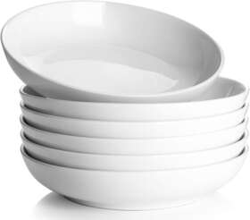 Superchoice 705353922275 6 Pieces Large Pasta Bowls Porcelain Salad White Serving Soup Wide Shall