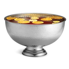 Tablecraft 727875091406 Hammered Pedestal Punch Bowl Large Silver Stainless Steel For Serving Hot A