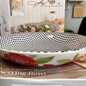 Dol-d4099 Tabletops Unlimited Dolly Parton Tennessee Home Shallow Serving Bowl 12 Inch Ceramic Gingham Floral