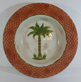 M52927 Tabletops Unlimited Nassau 14 3/4 Inch Pasta Serving Bowl Basketweave Hand Painted