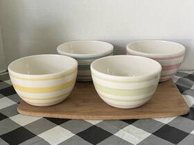 G10287 Tag Pastel Striped 6 Inch Soup Cereal Bowls No Chopsticks Set Of 4