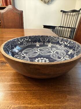 Target 191908270876 Levi S X Blue Bandana Enameled Mango Wood Large 11 Inch Serving Bowl