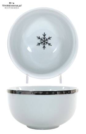 Target 492000806834 Threshold Silver Snowflake 24oz Soup Cereal 5.5 Inch Bowl White Porcelain