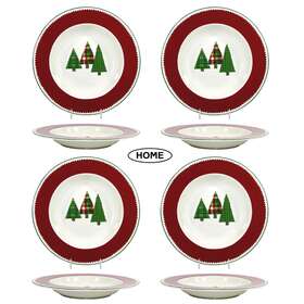Target 679418003813 Home Winter Scenic 12oz Soup Pasta 9.5 Inch Bowl Set 4 Christmas Tree Plaid