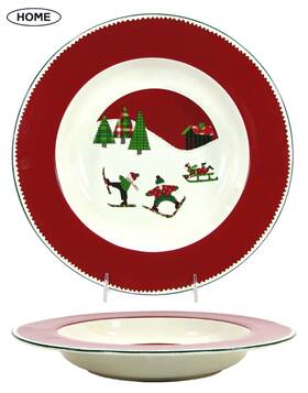 Target 679418003882 Home Winter Scenic 24oz Serving 12 Inch Bowl Christmas Plaid Quilt Skiing