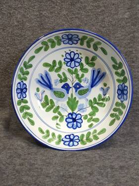 3067244040 Taste Setter Sigma Blue Green And White Stoneware Serving Bowl Birds Flowers