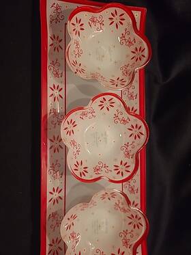 125231 Temp-tations 4 Piece Dipping Bowls And Serving Plate/tray Set Old World Red Glas