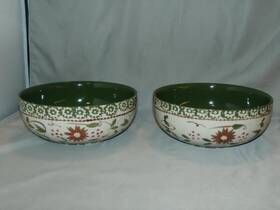 Kfi-xng-804-847 Temp-tations 2 Poinsettia Old World Green Cereal Soup Bowls Smooth Edge 6 1/2 Inch