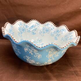 Ppp-hld-960067 Temp Tations Temptations Floral Lace 2 Quart Ruffled Light Blue Mixing Bowl -