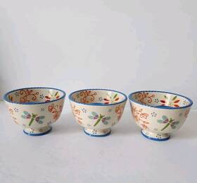 12417 Temptations 3 Pc Seasonal Bowls Footed Garden Hummingbird Ladybug Dragonfly