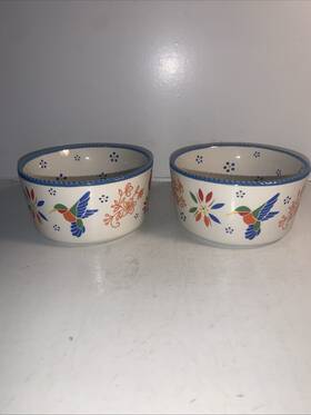 394810 Temptations Pair Of By Tara Garden Party 5 Inch Bowls Hummingbird Ladybug Dragonfly