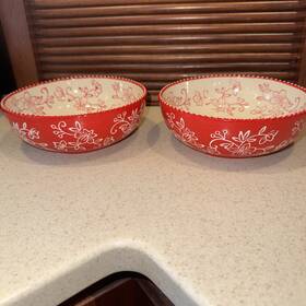 420353 Temptations Temp-tations By Tara Red Floral Lace Bowls 18 Oz #420353 6 Inch Dia - Lot Of 2