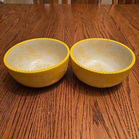 433948 Temptations Temp-tations By Tara Yellow Floral Lace 18 Oz Bowls 5.5 Inch Soup Cereal