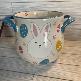 487815 Temptations Temp-tations Egg Hunt Large Crock Bowl Easter Bunny Rabbit Double Handle