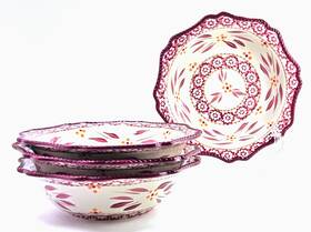 814482 Temptations 4 By Tara Old World Red Soup Cereal Bowls Scalloped Edge 7.5 Inch C598