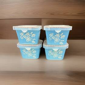 952411 Temptations Temp-tations Light Blue Floral Lace 10 Oz Ramekins Square With Lids- Set Of 4