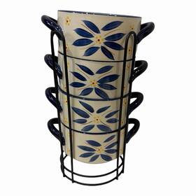 Temptations Bts-304422 Set Of 4 Temp-tations Old World Blue Soup Bowls 22 Oz Black Rack
