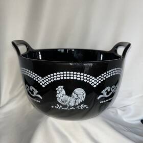 Qf-547508 Temptations By Tara Doodle Doo Black Rooster Salad Serving Bowl Large 9.5 Inch Wx5 H Handles