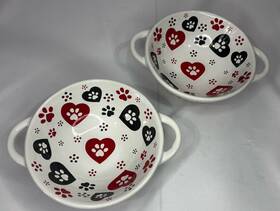 K72583 Temptations Temp-tations Seasonal Set Of 2 Essential Wok Bowls Pawfetti 16 Oz With Handles