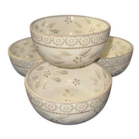 Kfi-xng-162057 Temptations By Tara Old World Set Of 4 Cereal Soup Bowls Taupe