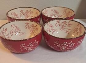 Temptations Kfi-xng-987020 Temp-tations By Tara Floral Lace Cranberry Red 18oz Bowls Set Of 4