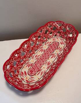 Ppp-jn-733186 Temptations Ovenware By Tara Old World Red Lattice Ceramic Bread Basket