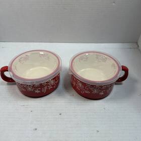 Temptations Ppp-sq-166987 By Tara 22oz Floral Lace Soup Bowls Set Of 2 With Lids