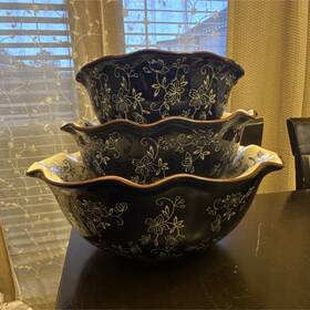 Ppp-sq-799450 Temptations By Tara Floral Lace Blue And White Serving Bowl Set 3-piece