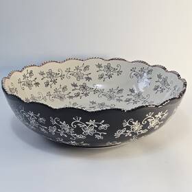 Ppp-sq-932306 Temptations Temp-tations By Tara Black Floral Lace 13 Inch Salad Serving Bowl Scalloped Edge