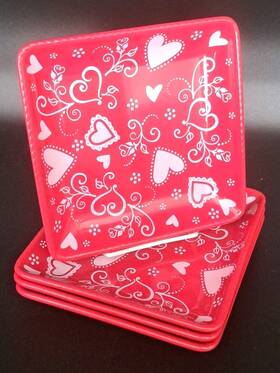 Qf-tt001168 Temptations 4 Tara Red Heart Floral Lace Square Salad Plates 7 Inch Valentines Rare