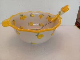 Temptations Tt000435 Temp-tations Lemons Large Serving Bowl With Spoon 4-quart No Damage Free Shipping
