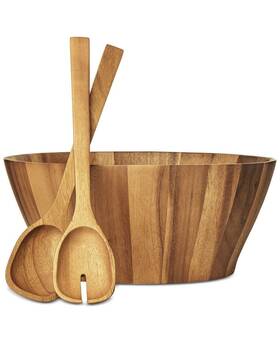 The Cellar 732994195768 Acacia Wood 3-pc. Salad Serving Set Bowl With 2 Servers