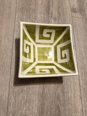 13868 The Mansion Mane Lion Greek Key Dip Cup Ceramic Dipping Bowl Square Made In Italy Green