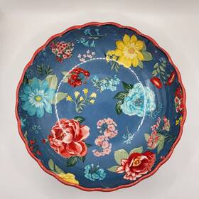 The Pioneer Woman 013302607785 Fancy Flourish Blue Pasta Salad Bowl Floral 7.5 Inch Euc
