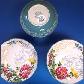 The Pioneer Woman 085081056979 Set Of 3 Blooming Bouquet 7.5 Inch Pasta Bowls Floral Country Scallop