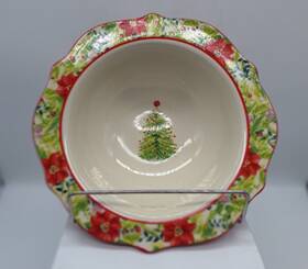 The Pioneer Woman 085081411266 Bowl Christmas Tree Holiday Cheer 8.3 Inch Red Round Serving